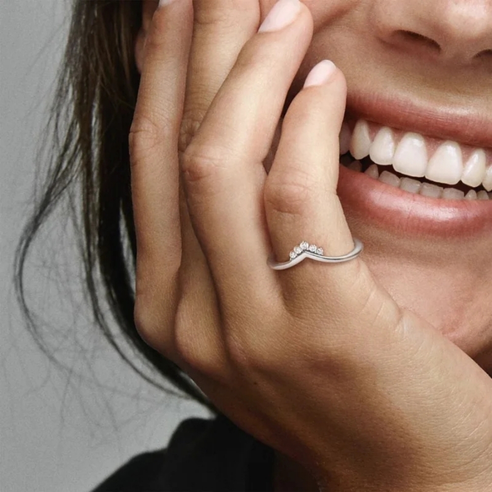 Pandora Tiara Wishbone Ring In Silver Size 7